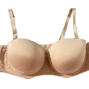 Torrid Beige Microfiber Push-Up Strapless Bra 44B 148862 Lace Trim